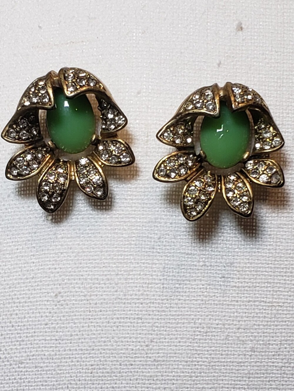 Gold-Tone Green Floral Stud Earrings